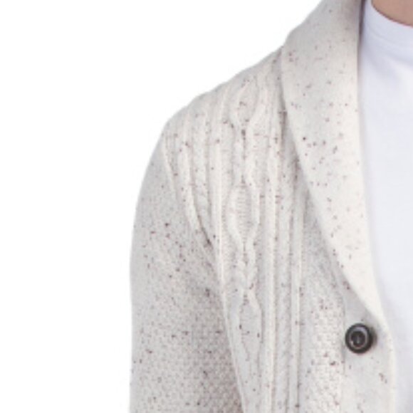 NEW RORIE WHELAN men Cardigan Sweater With Cable Knit Details White/Brown 362tn - Picture 3 of 5